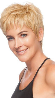 Short jagged bangs frame the face and give coverage | Color: Medium Blonde