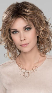 CAT by ELLEN WILLE in LIGHT-BERNSTEIN-ROOTED | Light Auburn, Light Honey Blonde, and Light Reddish Brown blend and Dark Roots