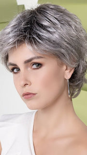 ASH-GREY-SHADED 56.60.58 | Pure Silver White with 10% Medium Brown and Silver White with 5% Light Brown blend with a Dark Root