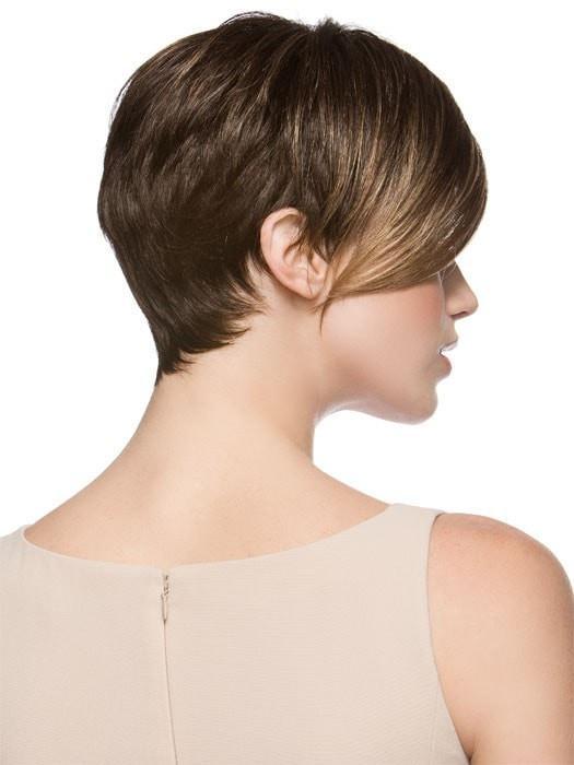 This wig features a monofilament left-side part