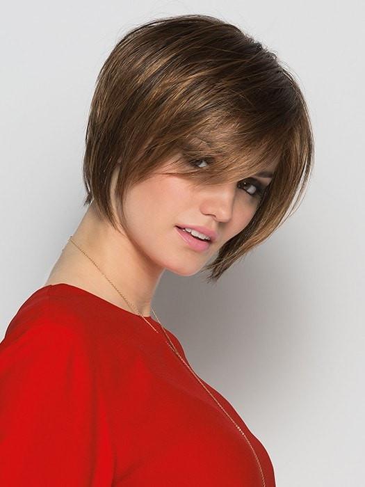 JAVA by Ellen Wille in TOBACCO ROOTED | Medium Brown Base with Light Golden Blonde Highlights and Light Auburn Lowlights and Dark Roots