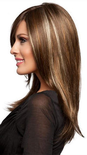 MEGA MONO by Ellen Wille in TOBACCO ROOTED | Medium Brown Base with Light Golden Blonde Highlights and Light Auburn Lowlights and Dark Roots