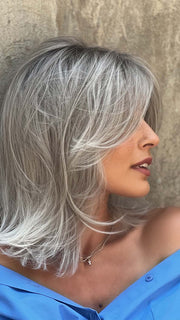 MELODY by ELLEN WILLE in STONEGREY ROOTED 58.51.56 | Grey with Black/Dark Brown and Lightest Blonde Blend with Shaded Roots