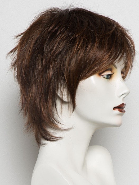 Color Auburn-Rooted = Dark Auburn, Bright Copper Red, and Warm Medium Brown blend with Dark Roots