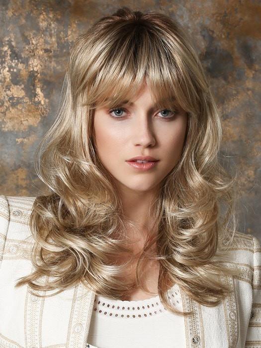 PRETTY by Ellen Wille in CHAMPAGNE ROOTED | Light Beige Blonde,  Medium Honey Blonde, and Platinum Blonde Blend with Dark Roots	