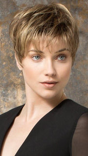 STOP HI TECH by Ellen Wille in BERNSTEIN ROOTED | Light Brown Base with Subtle Light Honey Blonde and Light Butterscotch Blonde Highlights and Dark Roots