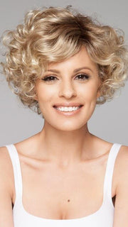 SWITCH by Ellen Wille in CHAMPAGNE ROOTED | Light Beige Blonde,  Medium Honey Blonde, and Platinum Blonde Blend with Dark Roots	