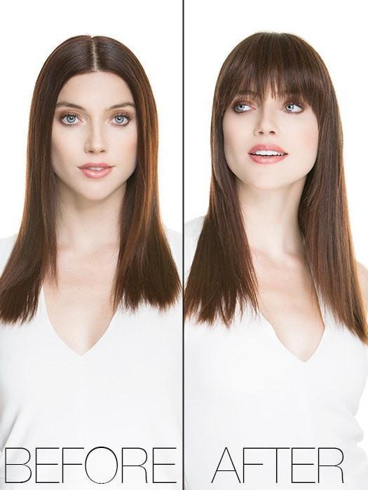 TREU by Ellen Wille | Model Before & After | CHOCOLATE MIX | Medium to Dark Brown Base with Light Reddish Brown Highlights
