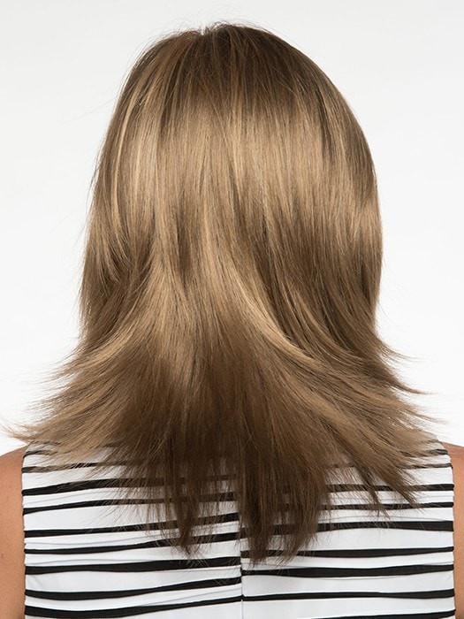 Long textured layers in the back | Back Meaures: 9" | Color: Almond Breeze