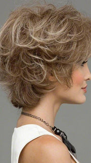 Dark Blonde Wavy Human Hair Blend Wig in Color ALMOND BREEZE