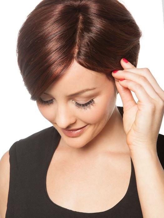 The hand-tied monofilament part creates the scalp appearance you see here | Color: Chocolate Cherry