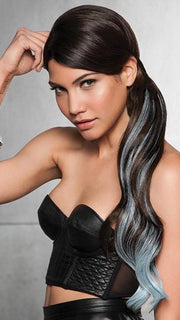 23" COLOR SPLASH PONY by Hairdo in R4/BLUE | Midnight Brown with Blue tips