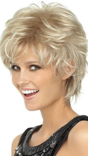 Color SS14/88 = Golden Wheat: Med Blonde streaked w/ Pale Gold highlights & Med Brown roots | Spiky Cut Wig by Wig Pro