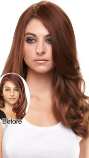 Model Before & After in 8/30 GINGER BROWN | Medium Brown Evenly Blended with Medium Auburn