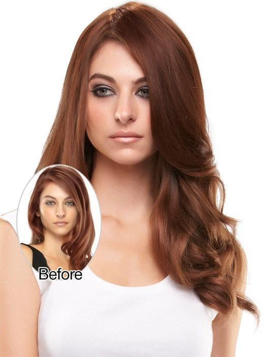 Model Before & After in 8/30 GINGER BROWN | Medium Brown Evenly Blended with Medium Auburn