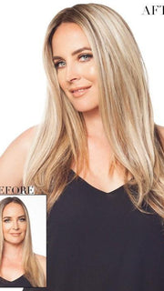 Color 12FS8 = Shaded Praline: Lt Gold Brown/Honey Blonde/Platinum Blonde Blend | easiPart HD 18" by easihair | Before and After