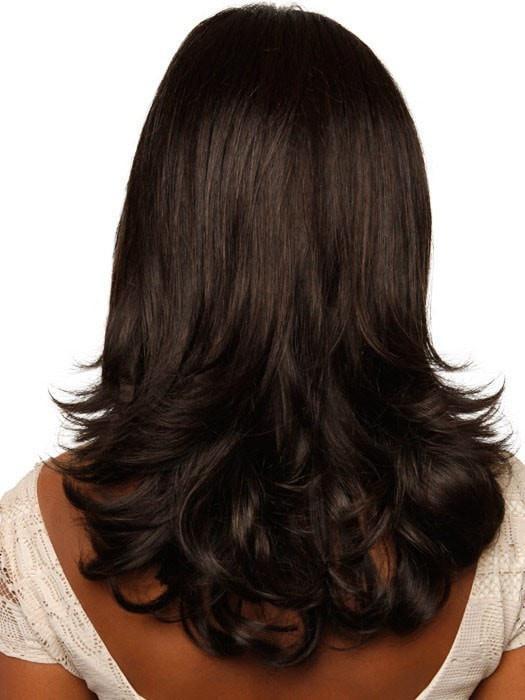 Long, layered synthetic wig