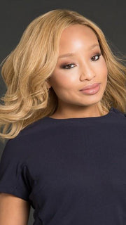 CARRIE EXCLUSIVE WIG Jon Renau in 14/26S10 | Light Gold Blonde and Medium Red-Gold Blonde Blend, Shaded with Light Brown  (This piece has been styled and curled)