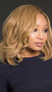 14/26S10 | Light Gold Blonde and Medium Red-Gold Blonde Blend, Shaded with Light Brown  (This piece has been styled and curled)