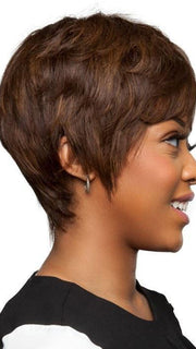 Great short semi down curl hairstyle with a tapered nape & made with 100% human hair.