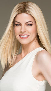 GWYNETH by JON RENAU in FS24/102S12 LAGUNA BLONDE | Light Natural Gold Blonde with Pale Natural Gold Blonde bold highlights, Shaded with Light Gold Brown