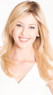 SIGNATURE SHOT by BELLTRESS in HONEY WITH CHAI LATTE | Light Golden Brown with Pale Golden Blonde & Meidum Golden Blonde Highlights on Top, Medium Brown Roots (MANUFACTURERS IMAGE)
