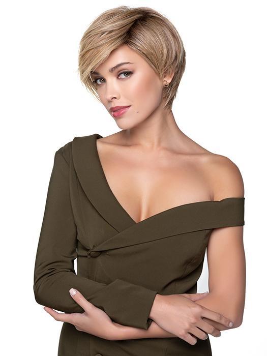 A side swept pixie with feathered texture and volume