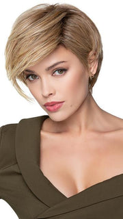 ANGLED PIXIE by TressAllure in 14/26/R10 | Red Blonde with Gold Blonde highlights and Light Brown roots