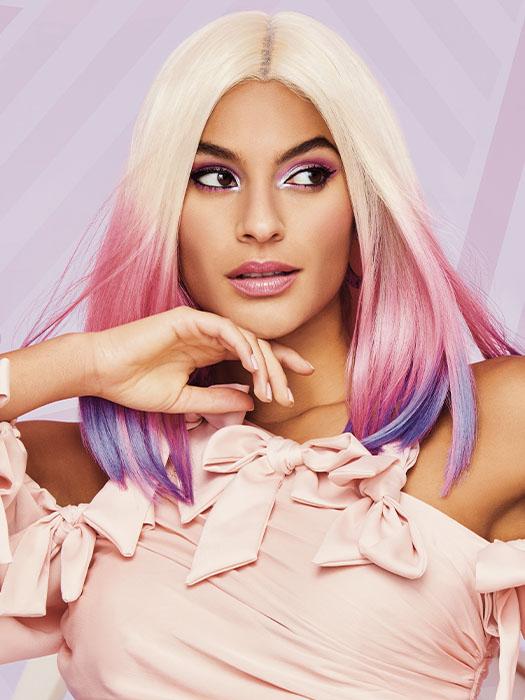 BLONDE & BLOOMING by Hairdo in BLONDE-BLOOMING | Platinum Blonde transitions to Dip Dyed Tulip Pink and Lilac Purple Ends