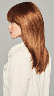The full fringe can be worn down or swept to one side