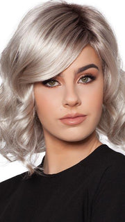 KYLIE by WIG PRO in 23-60-R8 | Rooted Chestnut Brown with Platinum White base with Champagne Blonde highlights