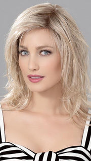 INTEREST by ELLEN WILLE in CHAMPAGNE ROOTED | Light Beige Blonde, Medium Honey Blonde, and Platinum Blonde blend with Dark Roots