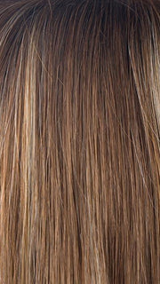 MAPLE-SUGAR-R | Light Honey Brown base with Strawberry Blonde highlights with Dark Roots