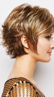 A short pixie cut wig with layering at the front to accentuate your feminine features
