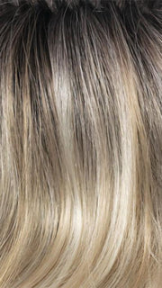 27-80-R8 | Strawberry Blonde and Grey Blend Rooted in Light Chestnut Brown