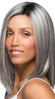 SUTTON by Estetica in CHROMERT1B | Gray and White with 25% Medium Brown Blend and Off-Black Roots