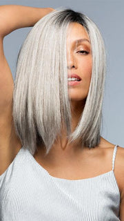 SUTTON by Estetica in CHROMERT1B | Gray and White with 25% Medium Brown Blend and Off-Black Roots