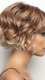 WYATT by Rene of Paris in MELTED-COCONUT | Soft Golden Medium Brown at middle with Warm White ends and Dark Rich Brown Roots