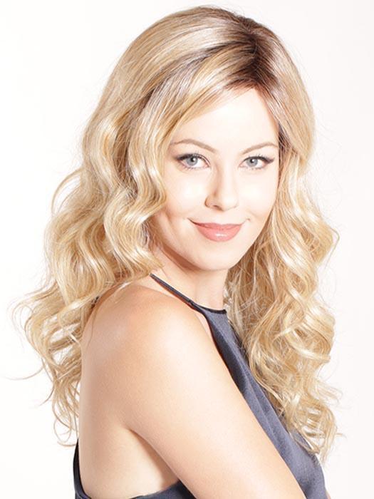 SUMATRA by BELLETRESS in HONEY WITH CHAI LATTE | Light Golden Brown with Pale Golden Blonde & Meidum Golden Blonde Highlights on Top, Medium Brown Roots
