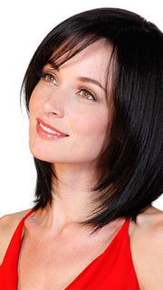 With a lace front finish, this wig's short bangs can be pinned up or swept to one side