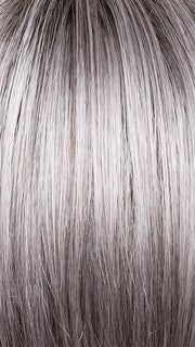 SILVER-STONE-R | Silver Medium Brown Blend that transitions to more Silver then Medium Brown then to Silver Bangs with Black Roots