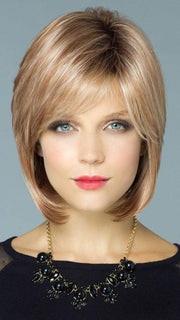 CAMERON by Rene of Paris in NUTMEG-R | Rooted dark with honey brown base with platinum blonde highlight