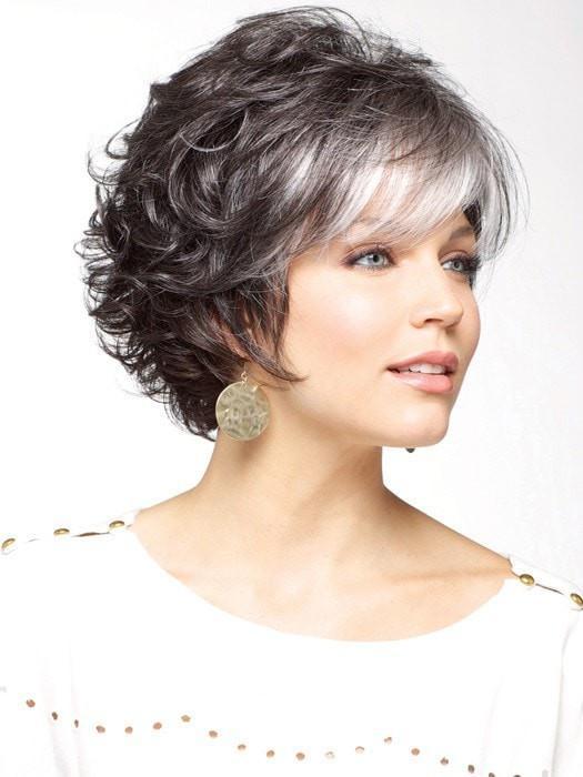 SANDIE by Noriko in MIDNIGHT PEARL | Darkest Brown Base Blended with Silver and Dramatic Silver Bangs 