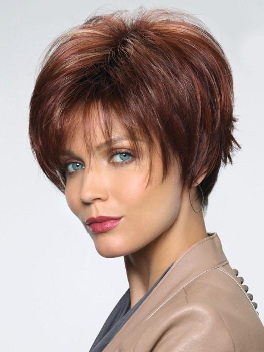 MORGAN by Noriko in RAZBERRY ICE R | Rooted Dark Auburn with Medium Auburn Base with Copper and Strawberry Blonde Highlights