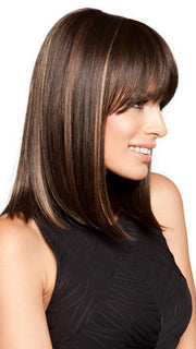 A mid length fashion-forward straight look with a center part