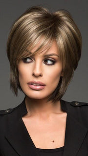 Noriko REESE Large in CHOCOLATE FROST R | Rooted Dark Brown Base with Honey Blonde and Platinum Highlights