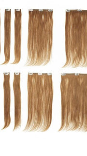Set includes 8 clip-in extensions, plus 2 extra pieces for testing perm and color