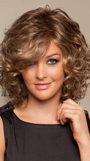 Glam Slam Wig by Raquel Welch: Color R9F26 Mocha Foil (Warm, Medium Brown with Gold highlights around the face)