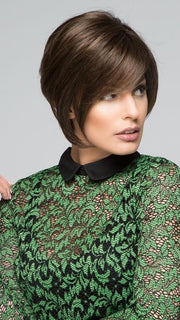 Wear the bangs to the side, or have them trimmed by your stylist | Color: SS4/6 Rich Dark Brown with even Darker Roots