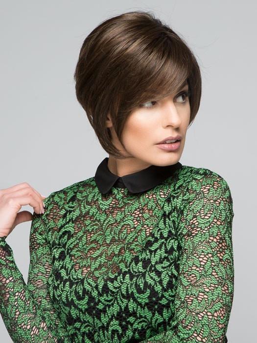 Wear the bangs to the side, or have them trimmed by your stylist | Color: SS4/6 Rich Dark Brown with even Darker Roots
